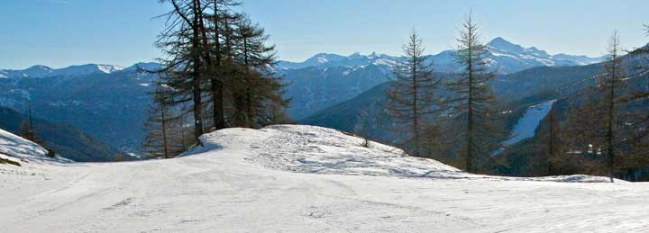 Desde las pistas de la estación de Jafferau se pueden tener unas buenas vistas de los Alpes italianos